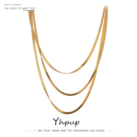 Yhpup-Cadena de serpiente de acero inoxidable, collares apilados, joyería de alta calidad, Gargantilla geométrica de Metal de 18 K, regalo de aniversario ► Foto 1/6
