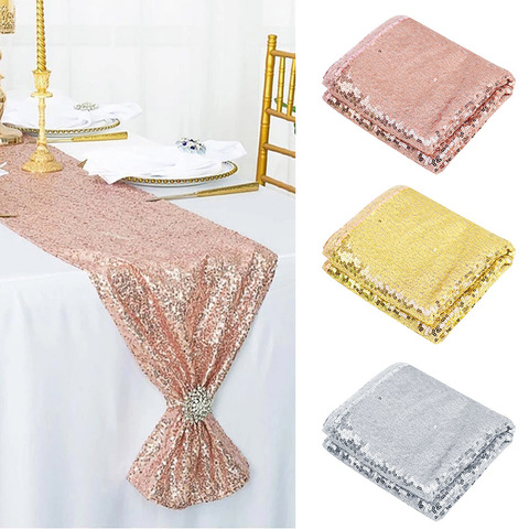 Caminos de mesa de oro rosa con lentejuelas, decoración de boda, cumpleaños, fiesta de boda, hogar, mesa de té, cubierta de mesa, 1 ud. ► Foto 1/1