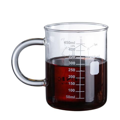 Taza de vaso de cafeína, taza de vaso graduado con asa, vaso de vidrio de borosilicato H58C ► Foto 1/6