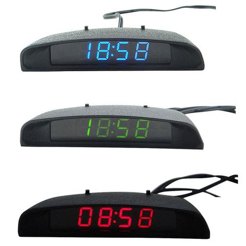 Reloj Digital LCD portátil 2 en 1 para coche, voltímetro, pantalla de temperatura, termómetro, retroiluminación azul automotriz ► Foto 1/6
