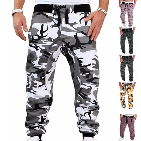 Hombre Pantalones para correr con diseño de camuflaje pantalones de chándal Casual deportes pantalones de camuflaje de longitud completa Fitness rayas Jogging pantalones Cargo ► Foto 1/6