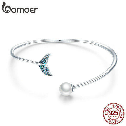 BAMOER-pulsera de plata de primera ley con cola de sirena para mujer, brazalete abierto, plata esterlina 925, elegante, SCB123 ► Foto 1/6