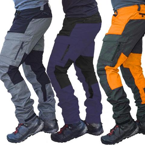 De los hombres de moda, pantalones casuales hombres lado bolsillos pantalones de moda de los hombres de bloque de Color Multi bolsillos deportes pantalones largos tipo Cargo pantalones de trabajo pantalón ► Foto 1/6