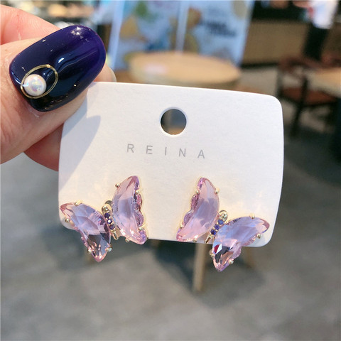 Pendientes de mariposa de cristal para mujer, joyería con marco de Metal, aretes decorativos de circonio, accesorios de Halo de vitalidad para niña, regalos ► Foto 1/6