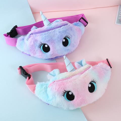 Riñonera de unicornio para niños y niñas, bolso de pecho con cinturón de felpa de Color degradado, monedero de dibujos animados, bolsa de pecho de viaje ► Foto 1/6