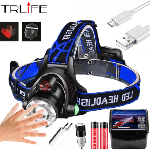 Linterna frontal Powerfull T6/L2/V6, linterna LED recargable con Sensor de movimiento del cuerpo, linterna frontal, linterna de acampada, lámpara para pesca ► Foto 1/6