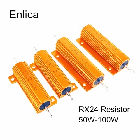 Carcasa metálica de aluminio RX24, 50W, 100W, resistencia para bobinado, 0,01 ~ 100K, 0,05, 0,1, 0,5, 1, 2, 4, 6, 8, 10, 20, 100, 150, 200, 50 ohm ► Foto 1/3