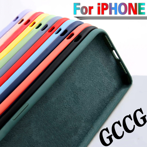 Funda suave de silicona líquida para iPhone, funda de lujo Original a prueba de golpes para iPhone 7 6 6S 8 Plus 11 12 Pro X XR XS Max ► Foto 1/6