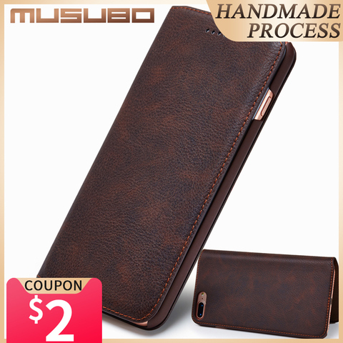 Musubo ultra Slim teléfono caso para el iPhone x 7 más Cuero auténtico lujo Carcasas para iPhone 8 6 más 6 S 5 5S se S8 Flip capa funda iphone 8 Plus carcasa iphone 6S Plus Case Cover Coque Capa ► Foto 1/6