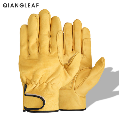 QIANGLEAF-guantes de trabajo de piel de oveja para hombre, guantes