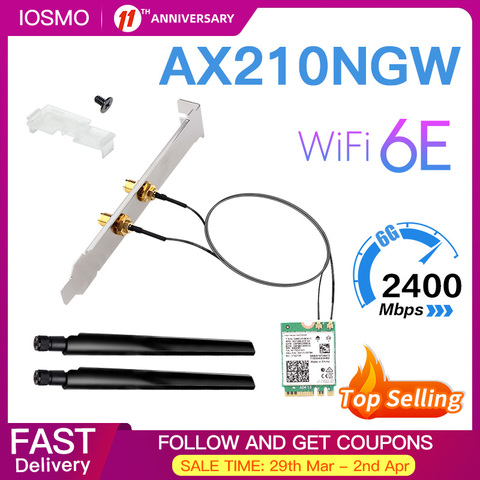 Adaptador de tarjeta WiFi para ordenador de escritorio, Kit de tarjeta de red con WiFi, inalámbrico, Bluetooth 5,2, 3000Mbps, 802.11AX, 2,4G/5Ghz, 6 AX200, 6E, Intel AX210 ► Foto 1/6