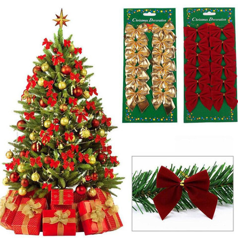 12 Uds rojo Navidad arcos decoraciones colgantes de plata de oro Bowknot Adornos de árbol de Navidad Año nuevo regalo de fiesta de Navidad Decoración ► Foto 1/6