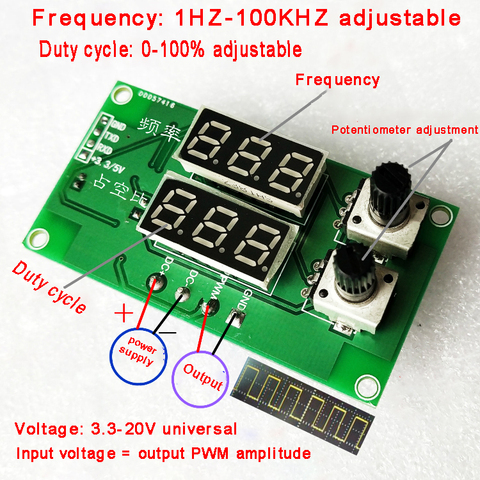 Generador de señal de onda cuadrada ajustable, con pantalla digital, frecuencia de pulso PWM, Módulo regulador, 3,3 V ~ 20V ► Foto 1/1