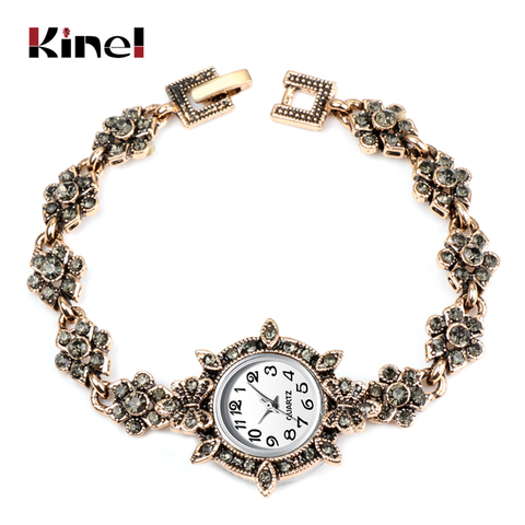 Kinel-pulsera de eslabones estilo turco para mujer, pulsera de eslabones, oro antiguo, gris, cristal bohemio, étnico, boda, novia, joyería Vintage ► Foto 1/6