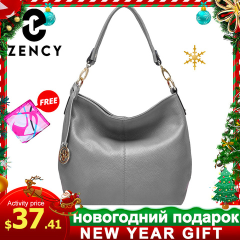 Zency 5 colores nuevo llegadas 100% de cuero genuino de las mujeres de la moda bolsa de hombro de mujer de alta calidad Messenger bolso bandolera gris ► Foto 1/6