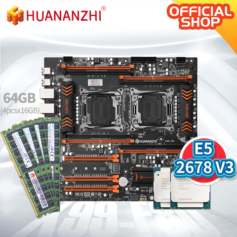 HUANANZHI-Placa base Intel Dual con Intel XEON, kit de memoria NVME, USB 3,0, X99, F8D, E5, 2678 V3 x 2, 4 x 16GB DDR4, RECC ► Foto 1/1