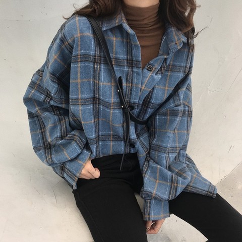 Estilo coreano de camisas de cuadros blusa de las mujeres de algodón de Otoño de Blusa de manga larga talla grande Blusas 2022 camisa con botones Blusas ► Foto 1/6