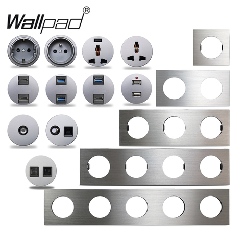 Wallpad-Interruptor de pared L6 plateado aluminio cepillado, enchufe europeo francés, cargador USB CAT6 RJ45, módulos de Audio HDMI, Combinación libre para manualidades ► Foto 1/6