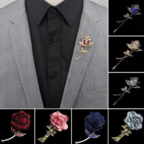 Pin de pecho Retro avanzado para hombre, joyería dorada, broche de banquete de flor rosa, Collar de corpiño, alfileres, accesorio para camisa, regalo ► Foto 1/6