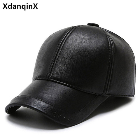 XdanqinX de invierno de los hombres sombrero de terciopelo grueso gorra de béisbol de cuero de la PU gorros con orejeras nuevo a prueba de viento oído protección gorras deportivas Casuales ► Foto 1/6