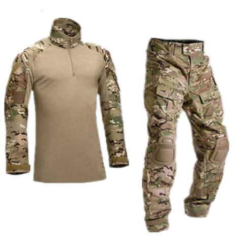 Uniforme militar de camuflaje táctico para hombre, traje, camisa de combate Airsoft, multicámara del Ejército de EE. UU. + Pantalones de carga, rodilleras ► Foto 1/6