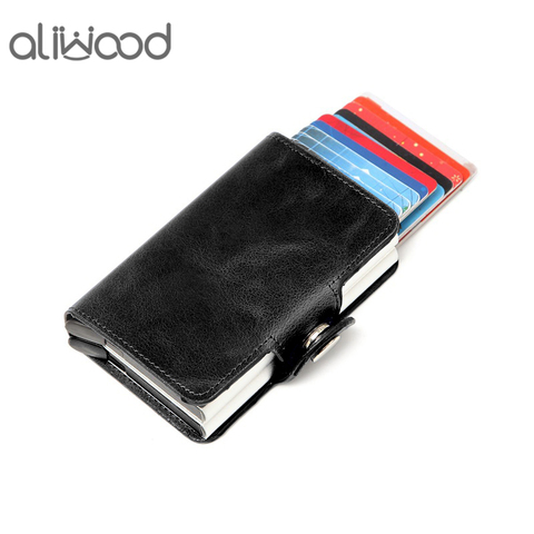 Aliwood hombres tarjeta titular Rfid bloqueo de protección de los hombres de crédito de las id de cartera de cuero de Metal de aluminio tarjeta bancaria de negocios estuche de tarjeta de crédito. ► Foto 1/6