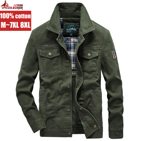 Chaqueta Bomber de piloto de gran tamaño para hombre, ropa de calle informal de algodón de 100%, abrigo de negocios con múltiples bolsillos, 6XL, 7XL, 8XL, otoño ► Foto 1/6