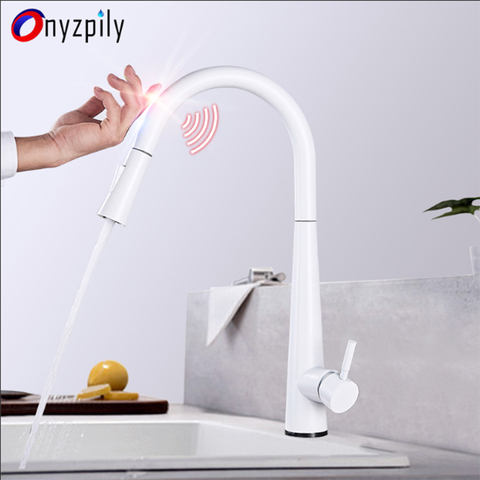 Onyzpily-grifos de cocina con Sensor táctil blanco, sensible, mezclador, grifo de agua, mango único, salida Dual, modos de agua ► Foto 1/6