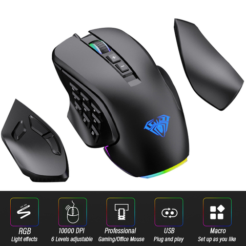 Ratón ergonómico para Gaming, dispositivo óptico con Cable Usb, 10000DPI, 1000Hz ► Foto 1/1