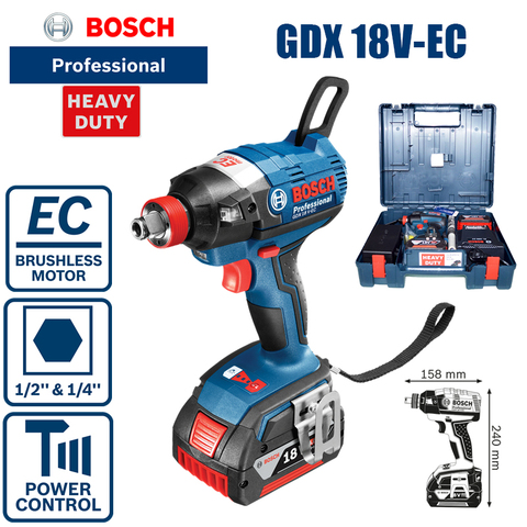 Bosch-destornillador de batería de litio GDX 18V-EC, recargable, sin escobillas, controlador de impacto, máquina de doble uso (dos baterías 4A) ► Foto 1/6