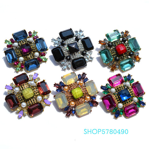 Broche de cristal grande para mujer, joyería clásica de seis colores para fiesta, accesorios de boda, broche cruzado de pecho de moda, prendas de vestir ► Foto 1/6