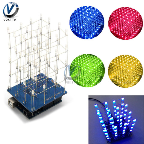 Cubo de luz LED cúbica 3D, 4x4x4, rojo, azul, verde, amarillo, Kits electrónicos de bricolaje con carcasa, kit de cubo de luz, piezas de accesorios ► Foto 1/6