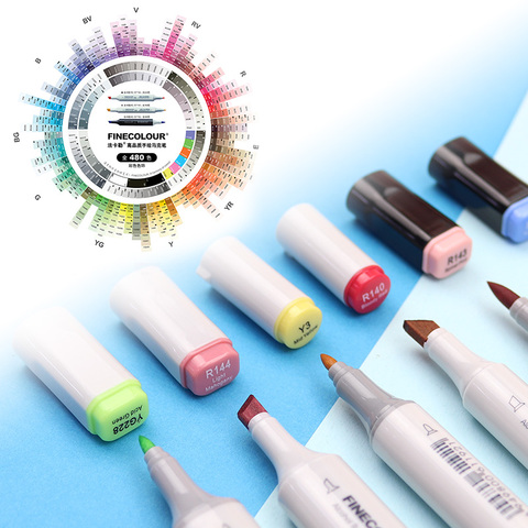 FINECOLOUR arte marcadores Punta de cepillo pluma EF100/EF101/EF102 240/160/480 colores dibujo a base de Alcohol marcadores de doble cabeza artístico de Anime suministros ► Foto 1/6