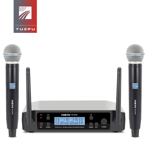 YUEPU RU-D220 UHF de mano Karaoke micrófono inalámbrico profesional sistema 2 de canal de frecuencia ajustable inalámbrico para la Iglesia. ► Foto 1/6