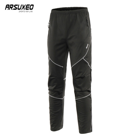 ARSUXEO-pantalones de Ciclismo de lana para hombre, a prueba de viento, transpirables, reflectantes, resistentes al agua, térmicos, deportivos, para invierno ► Foto 1/6