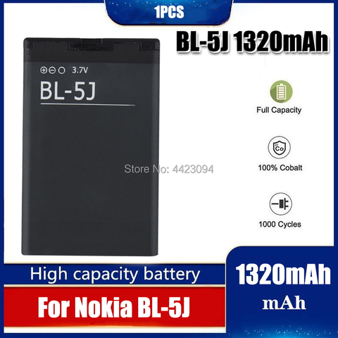 1pc 1320mAh BL-5J BL5J BL 5J de la batería del teléfono para Nokia 5230, 5233, 5800, 3020 XpressMusic N900 C3 Lumia 520, 525, 530, 5900 ► Foto 1/6