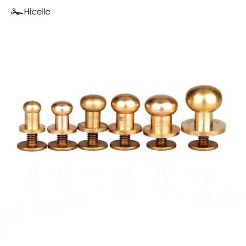 Hicello 10 unids/set de remache de latón cabeza redonda botón cinturón tornillo Chicago 5mm/6mm/7mm/8mm/9mm/10mm tacos de cuero artesanal herramienta ► Foto 1/6