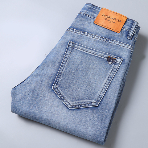 Pantalones vaqueros elásticos para hombre, Jeans ajustados informales a la moda, color azul, para otoño, 2022 ► Foto 1/6