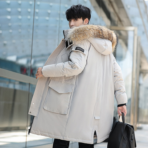 Chaqueta gruesa de invierno para hombre, abrigo con capucha y Cuello de piel, larga, para parejas, chaqueta de plumas para exterior, 30 grados ► Foto 1/5