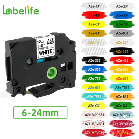 Labelife-TZe-231 Compatible con Brother p-touch, cinta de etiquetas para tze de 12mm, negro sobre blanco, para máquina de etiquetas brother tz231, PT-D200 ► Foto 1/6