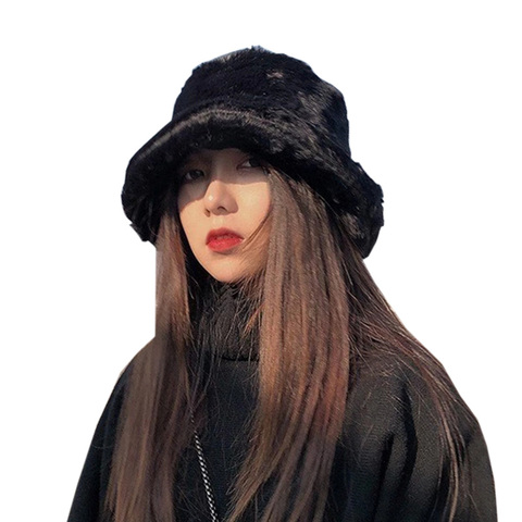 2022 nuevo coreano pescador sombrero de invierno de piel sintética negro blanco sombrero del cubo para los hombres y las mujeres Panamá pesca Cap sombrero de bob ► Foto 1/6