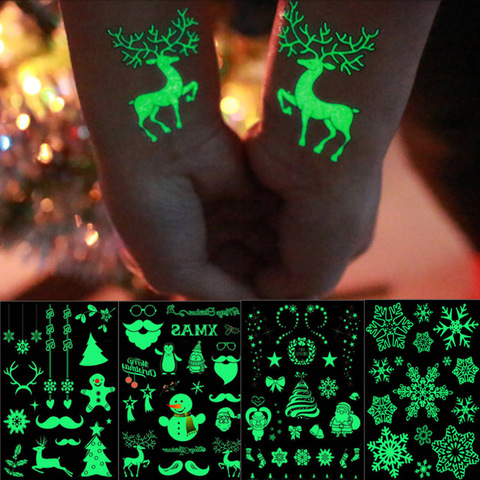 Tatuaje luminoso navideño de Papá Noel, pegatina de tatuaje brillante impermeable para niños, regalos de Navidad, decoraciones navideñas ► Foto 1/6