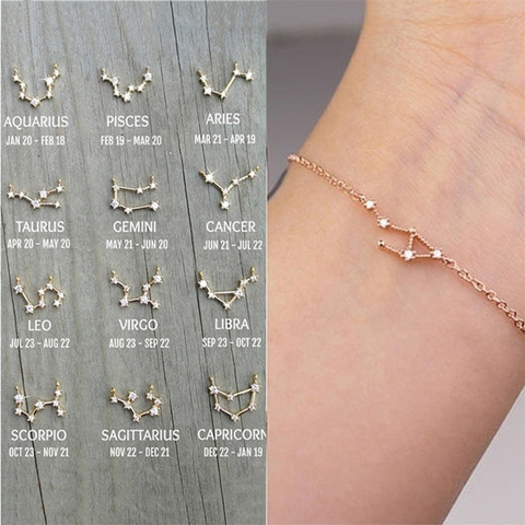 Pulseras simples de constelación para mujer, brazaletes de cadena con patrón del zodiaco, joyería de regalo de cumpleaños ► Foto 1/6