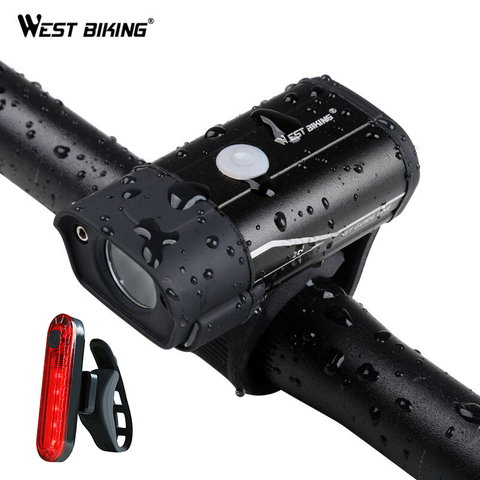 WEST BIKING-luz delantera de la bicicleta, 350 lúmenes, resistente al agua, recargable vía USB, linterna de advertencia lateral, 5 modos ► Foto 1/6