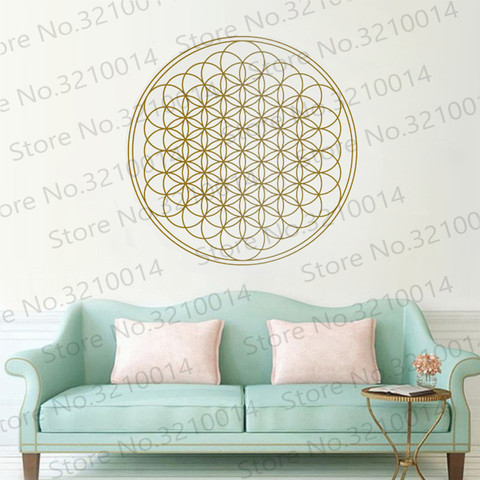 Pegatina de pared geométrica de flor sagrada de la vida, vinilo adhesivo para salón de Yoga, Mandala circular bohemio, Mural de decoración del hogar extraíble WL741 ► Foto 1/6
