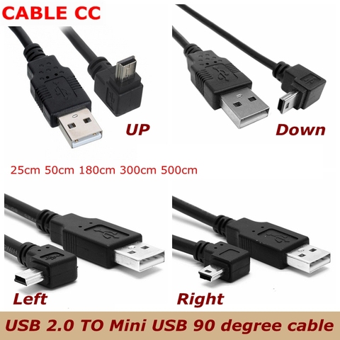 Cable de datos USB 2,0 macho a Mini USB B Tipo 5 pines 90 grados arriba y abajo y izquierda y derecha acodado macho 0,25 m/0,5 m/1,8 m/5m 20cm 50cm 6FT ► Foto 1/5