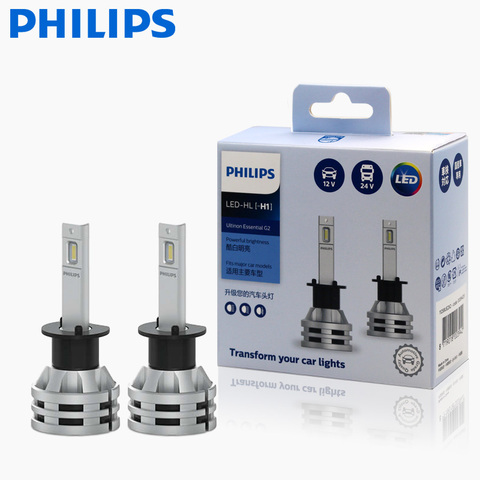Philips-bombilla LED Ultinon Essential G2 6500K H1, 12/24V, 19W, P14.5s, luz de corta distancia, Original, súper blanca, 11258UE2X2 ► Foto 1/6