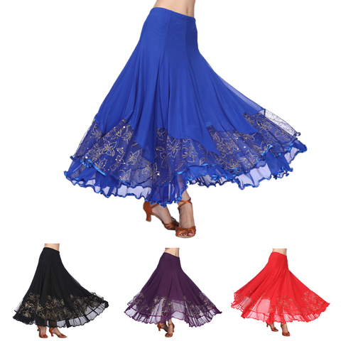 Falda larga de Flamenco para mujer, vestido de baile moderno, malla de lentejuelas, falda para bailar vals ► Foto 1/6
