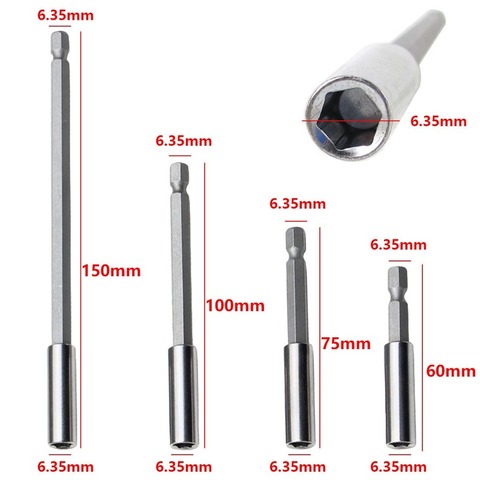 Portaherramientas magnético de extensión de broca, 1/4 Uds., 60/75/100/150mm, vástago de varilla hexagonal de 1/4 