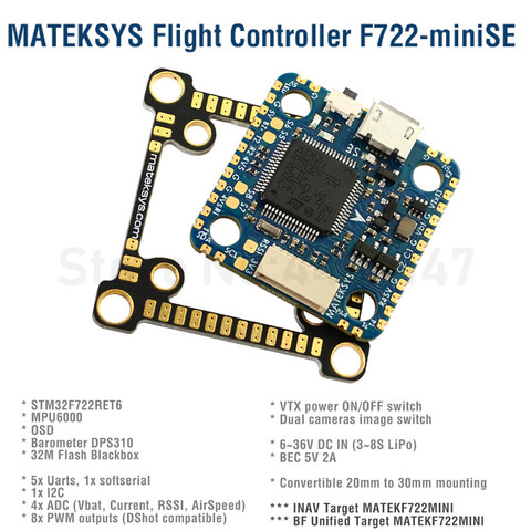 Matek System F722 mini se controlador de vuelo OSD Dual Gyro/Acc/32M Flash 5V/2A BEC F722-mini-se FC con OSD para DIY FPV Racing ► Foto 1/5